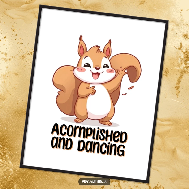 Funny Free Printable Wall Art: A cheerful squirrel busts a move in a triumphant victory dance.