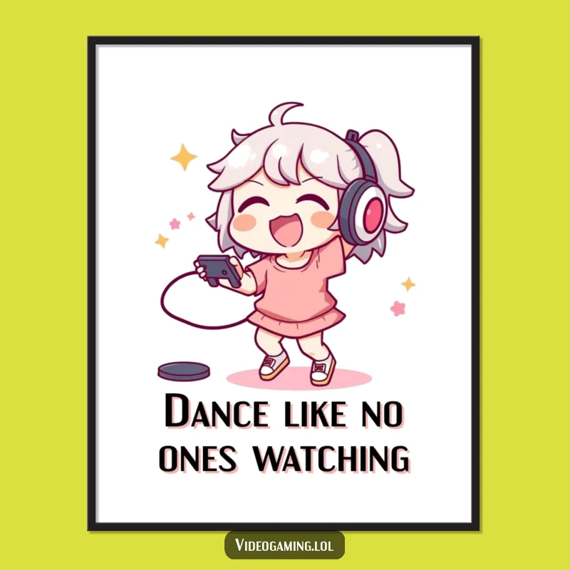 Free Printable Wall Art: Energetic Gamer Character Dancing Downloadable