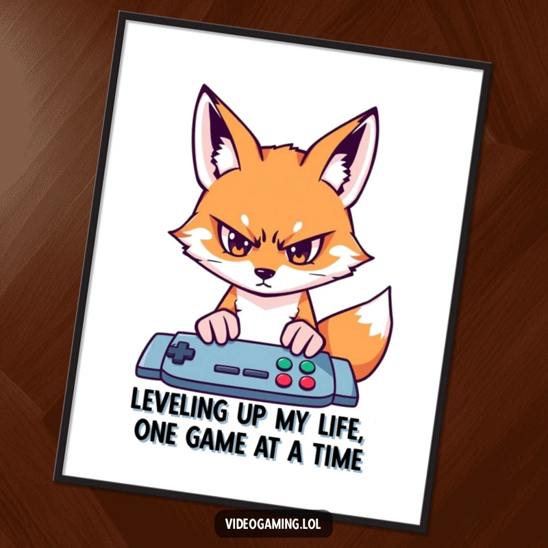 Funny Free Printable Wall Art: Determined fox intensely focused on a video game screen, exuding gamer dedication.