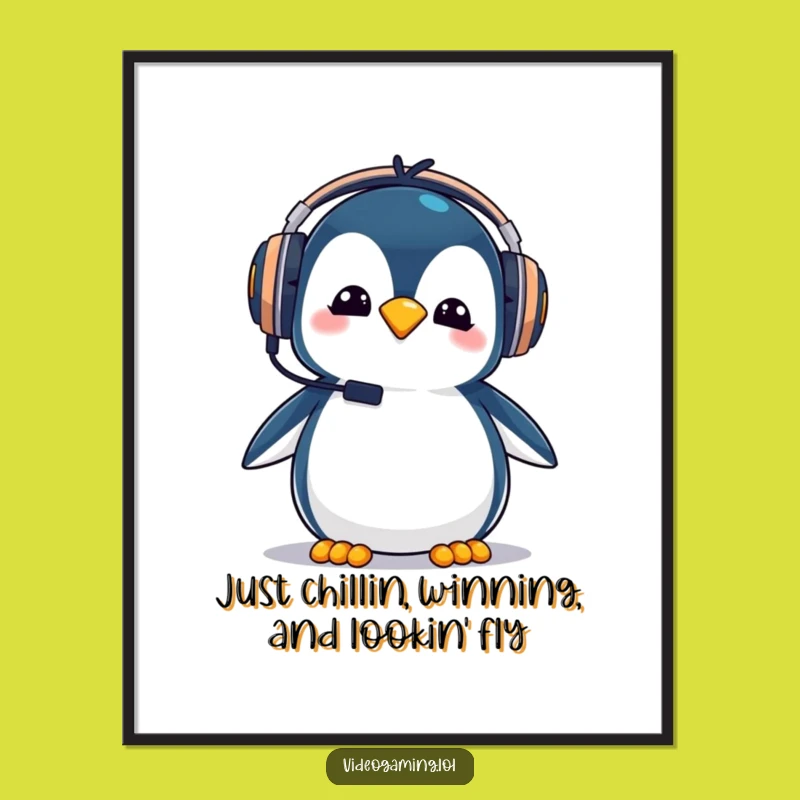 Funny Free Printable Penguin Gaming Wall Art - Goofy Downloadable Gamer Decor