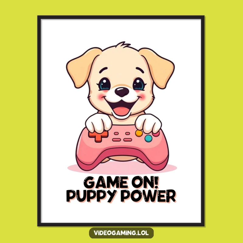 Funny Free Printable Wall Art: Puppy Gamer, Controller Action, Downloadable Decor
