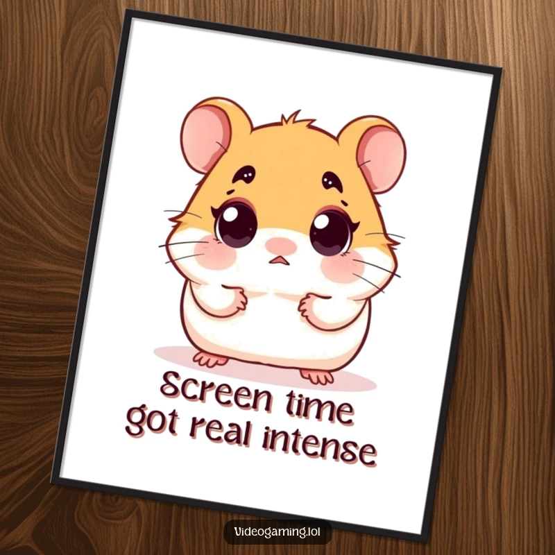 Funny Free Printable Wall Art: Hamster staring at a screen with wide eyes, a comical depiction of surprise.