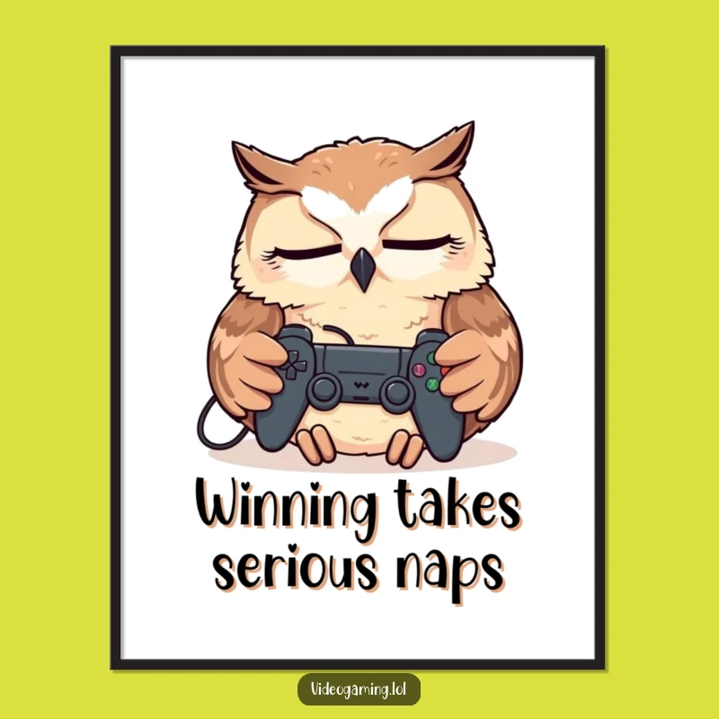 Funny Free Printable Wall Art: Tired Owl Gamer Decor Downloadable Art