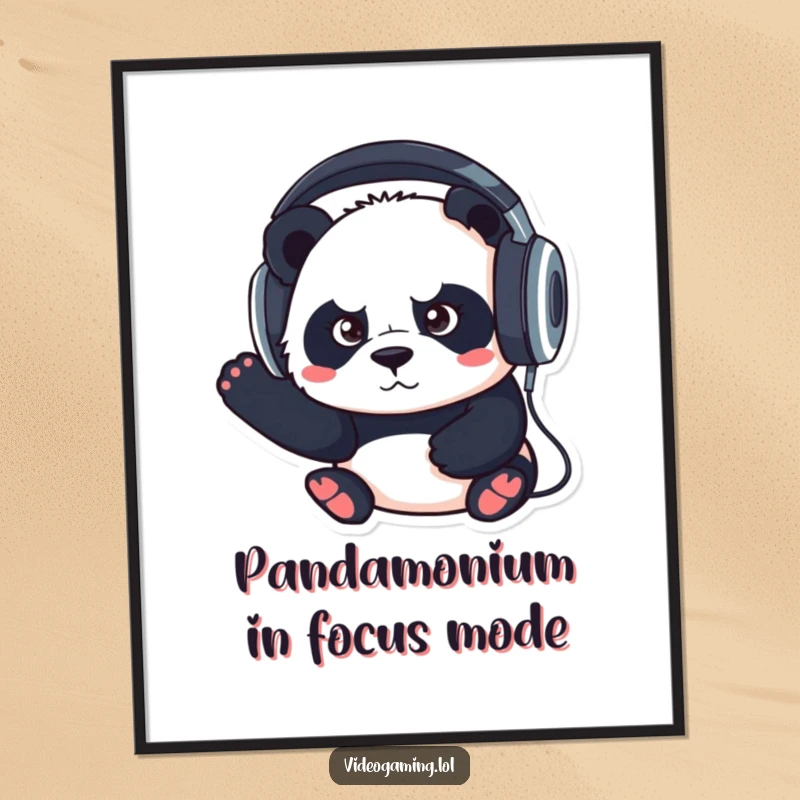 Funny Free Printable Wall Art: A panda wearing large headphones, deeply focused, vibrant downloadable decor for quiet spaces.