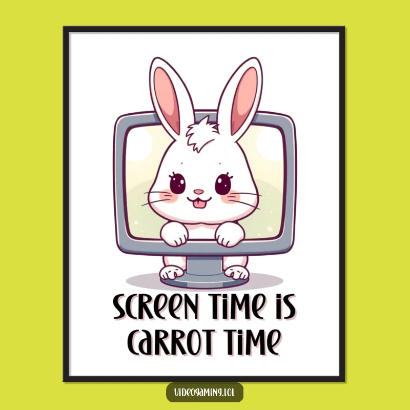 Free Printable Funny Wall Art: Bunny Gamer Focus - Humorous Downloadable Decor