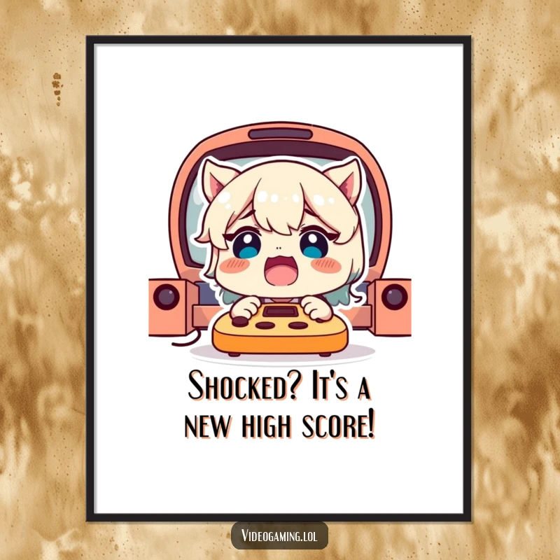 Funny Free Printable Wall Art: Delighted character sports a comically shocked expression while playing a game, ready to print.