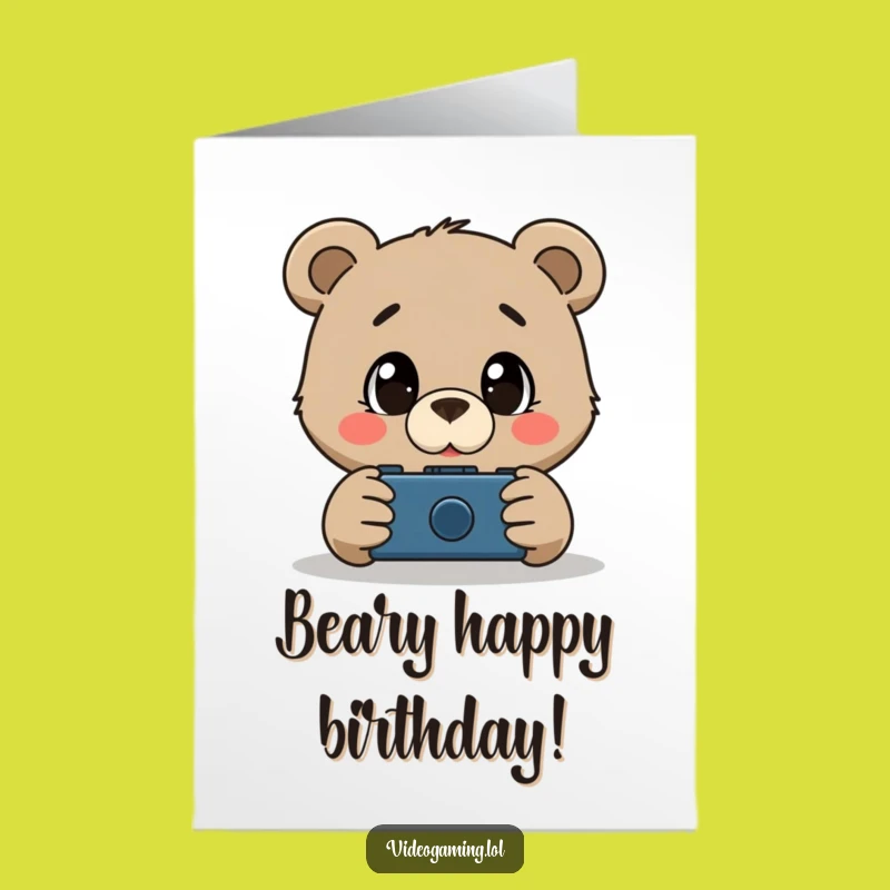 Free Printable Bear Gamer Birthday Card - Funny Downloadable Surprise for Players!
