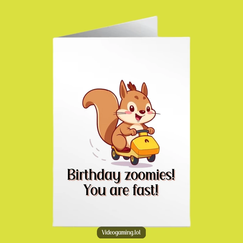 Free Printable Birthday Card: Racing Squirrel, Funny Downloadable Gift for Speed