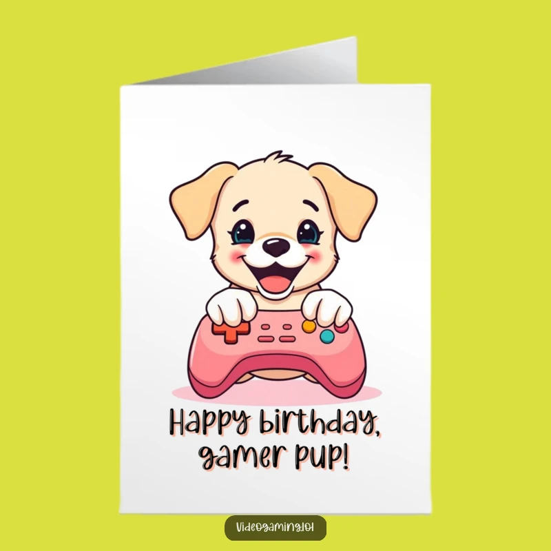 Free Printable Birthday Card: Puppy Gaming, Button Masher, Fun Downloadable Gift