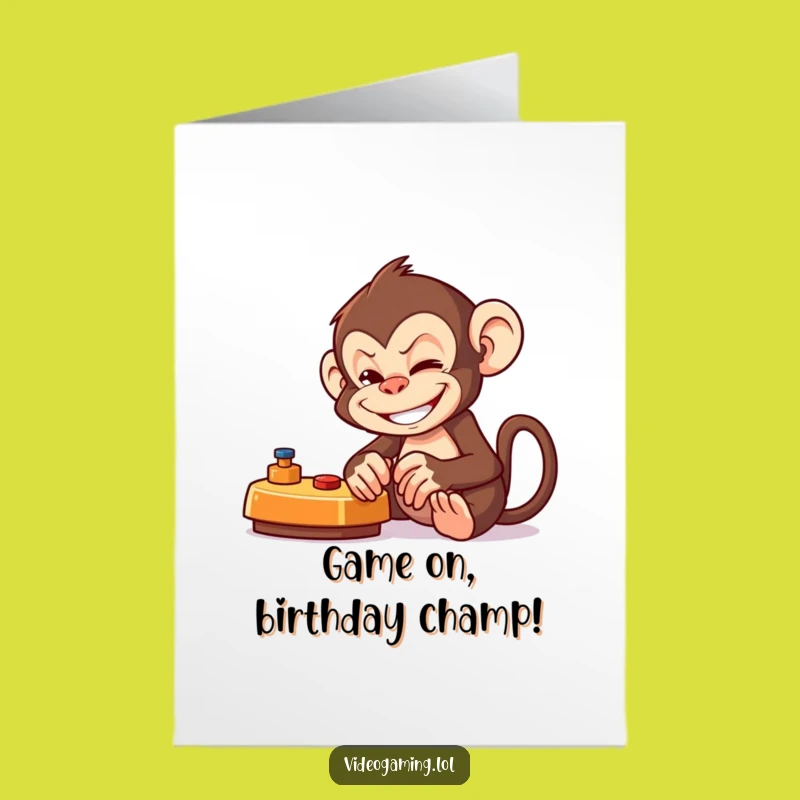 Free Printable Birthday Card: Mischievous Monkey Gaming Fun Downloadable Gift