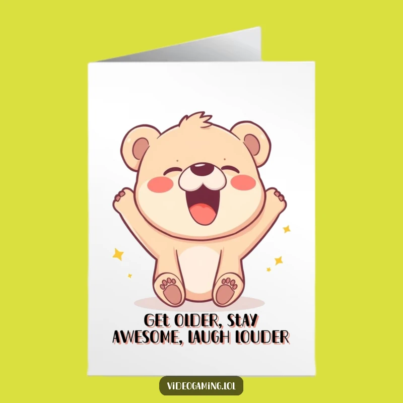 Free Printable Funny Bear Cub Birthday Card: Hilarious Pixelated Win Download