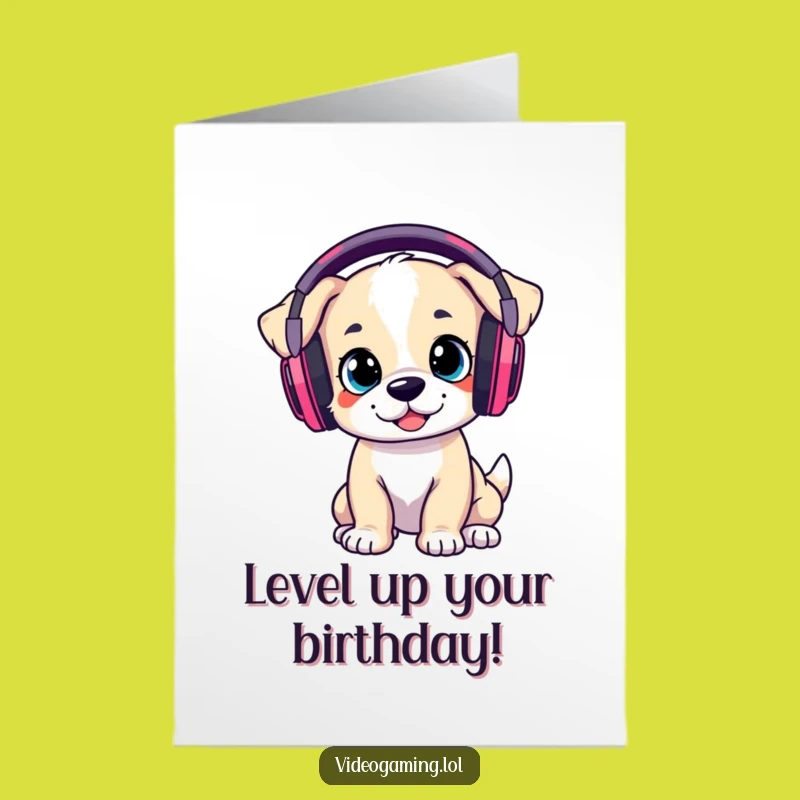 Free Printable Birthday Card: Gaming Puppy Headphones Downloadable Gift