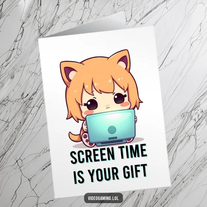 Funny Free Printable Birthday Card featuring a curious character hypnotized by a glowing computer screen, perfect for gamers.