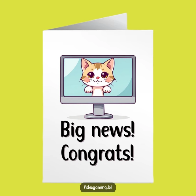Free Printable Congrats Card: Curious Cat Monitor Secret, Funny Downloadable Gift for Sneaky Wins