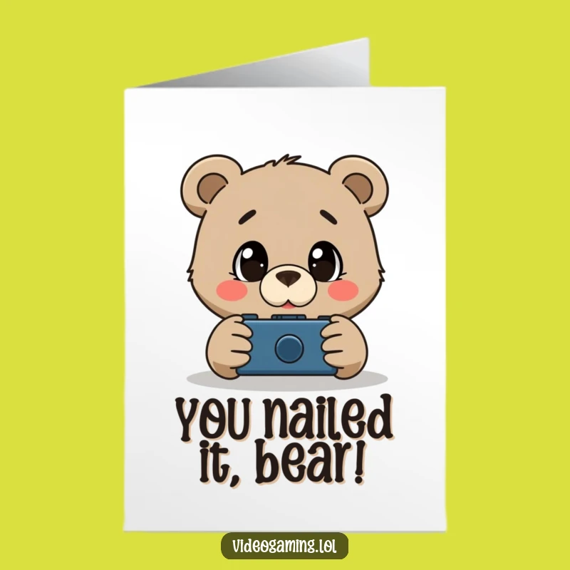 Free Printable Bear Gamer Congrats Card - Wow! Downloadable Achievement Gift!