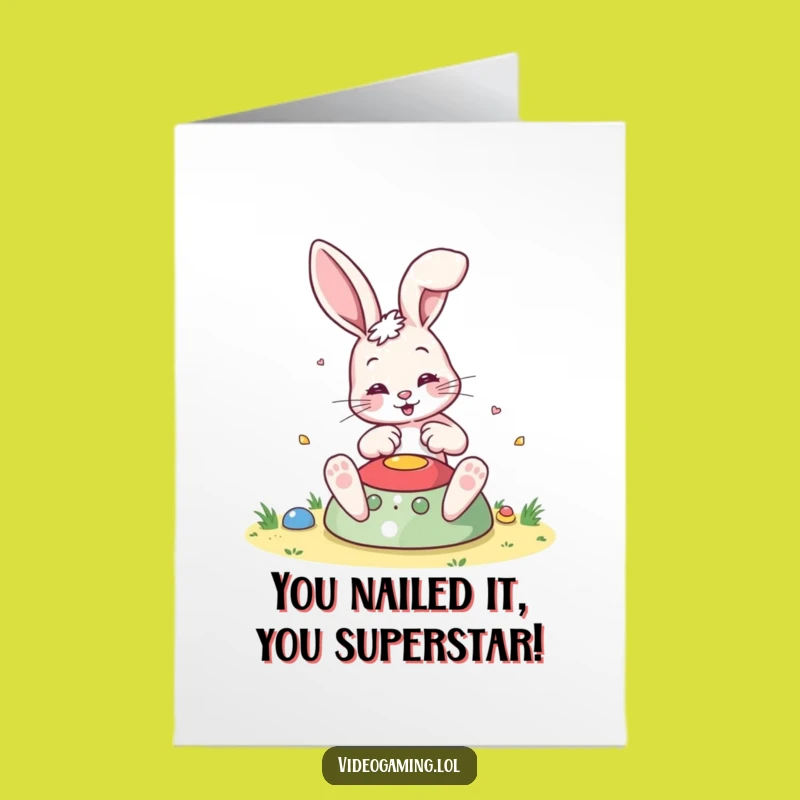 Free Printable Congrats Card: Celebrate Wins with a Gaming Bouncing Bunny Downloadable Gift