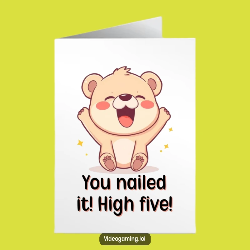 Free Printable Funny Bear Cub Card: Pixelated Win Congratulations Download