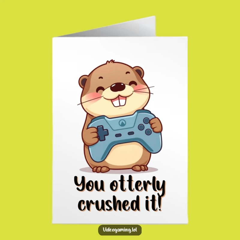 Free Printable Otter Gaming Congrats Card: Funny Gamer Downloadable Gift for Wins