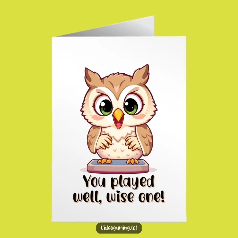 Free Printable Owl Congrats Card: Gamer Owl's Focused Victory!