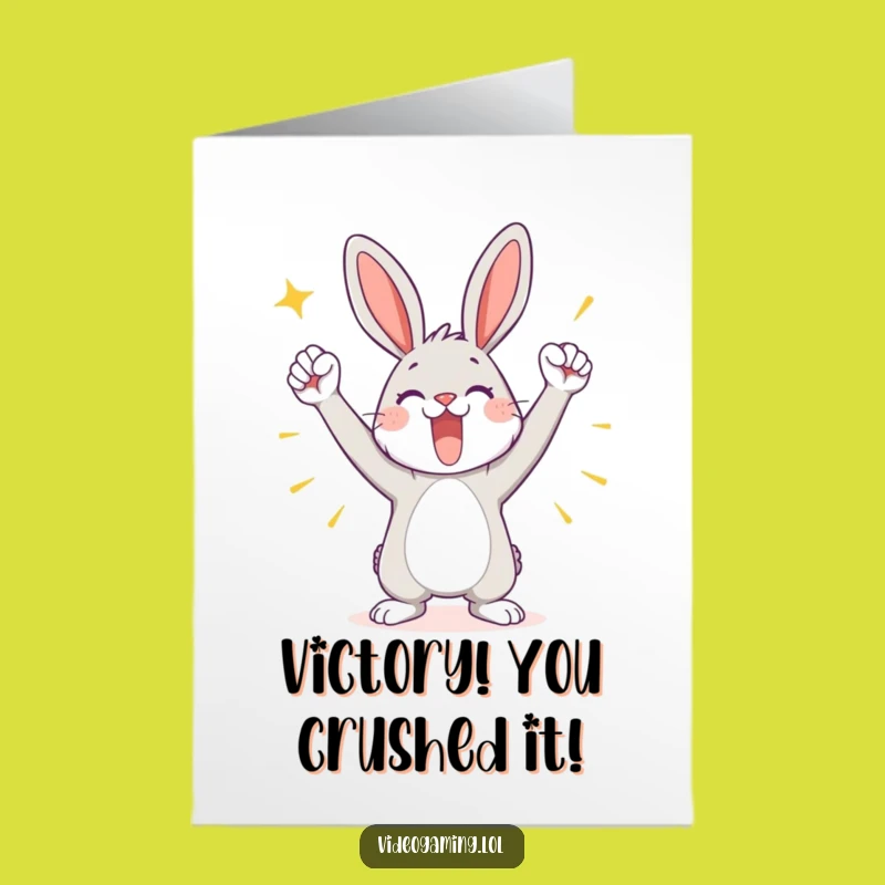 Free Printable Congrats Card: Victorious Bunny, Funny Downloadable Gift for Achievements