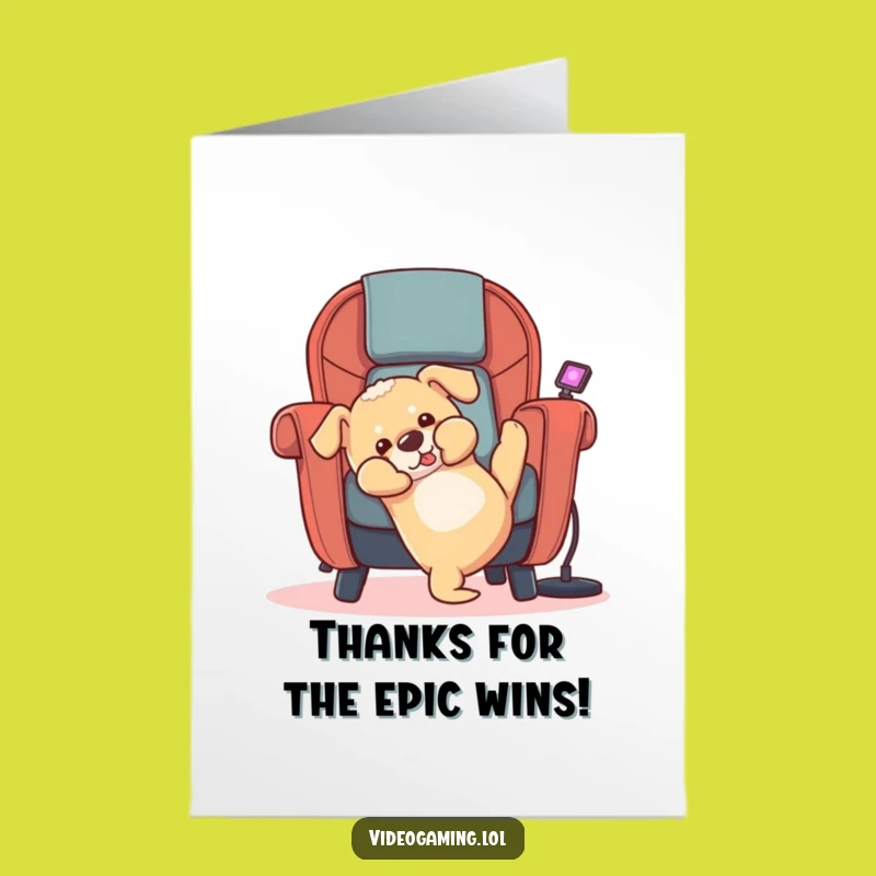 Free Printable Funny Puppy Thank You Card: Grateful Gamer Dog's Hilarious Fall. Download Now!