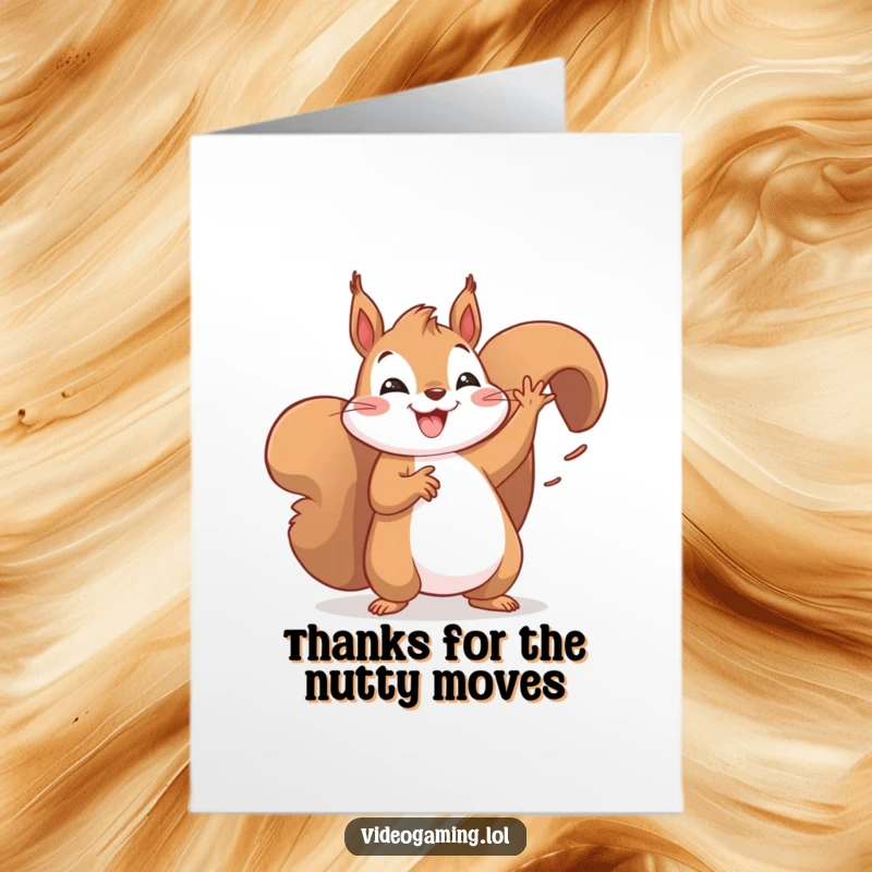Funny Free Printable Thank You Card featuring a talented squirrel dancing energetically to express thanks.