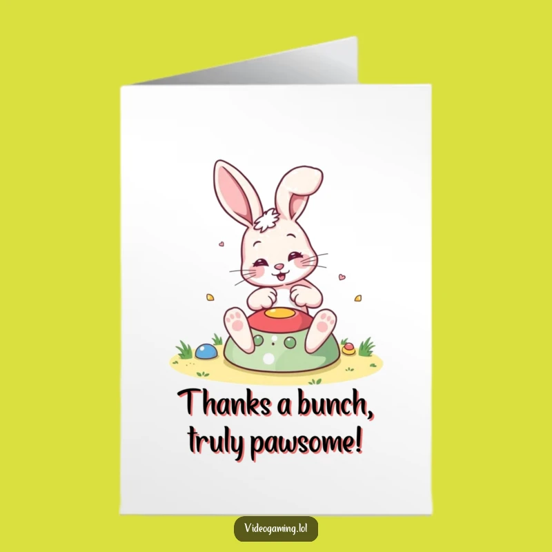 Free Printable Thank You Card: Gaming Bunny Expresses Gratitude Downloadable Gift