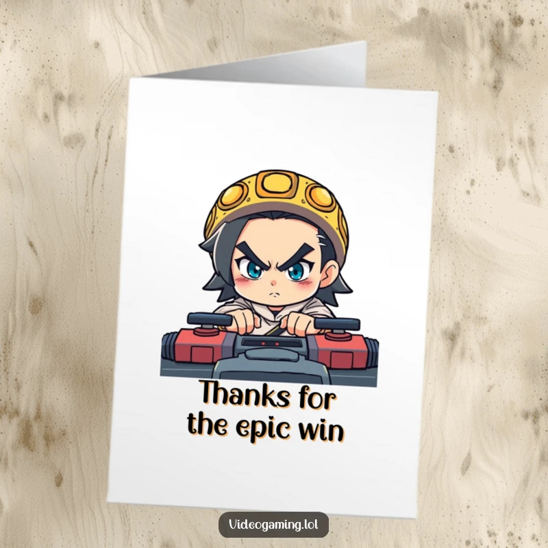 Funny Free Printable Thank You Card: Determined character intensely plays a fast game, embodying focus and dedication for your thanks.