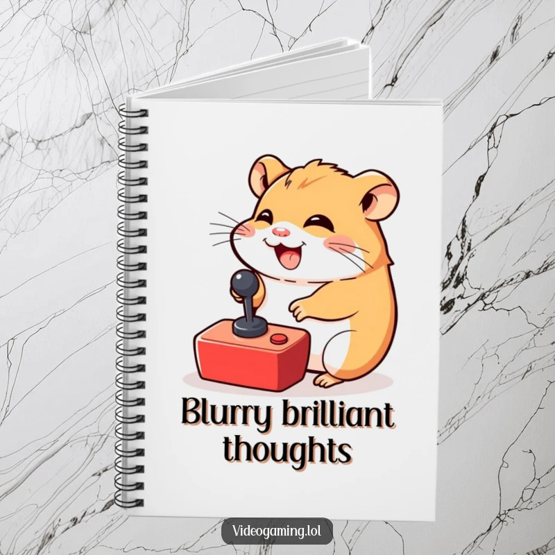 Funny Hamster Gamer Notebook: A giggling hamster pauses its game, tiny joystick in hand, ready to jot notes.