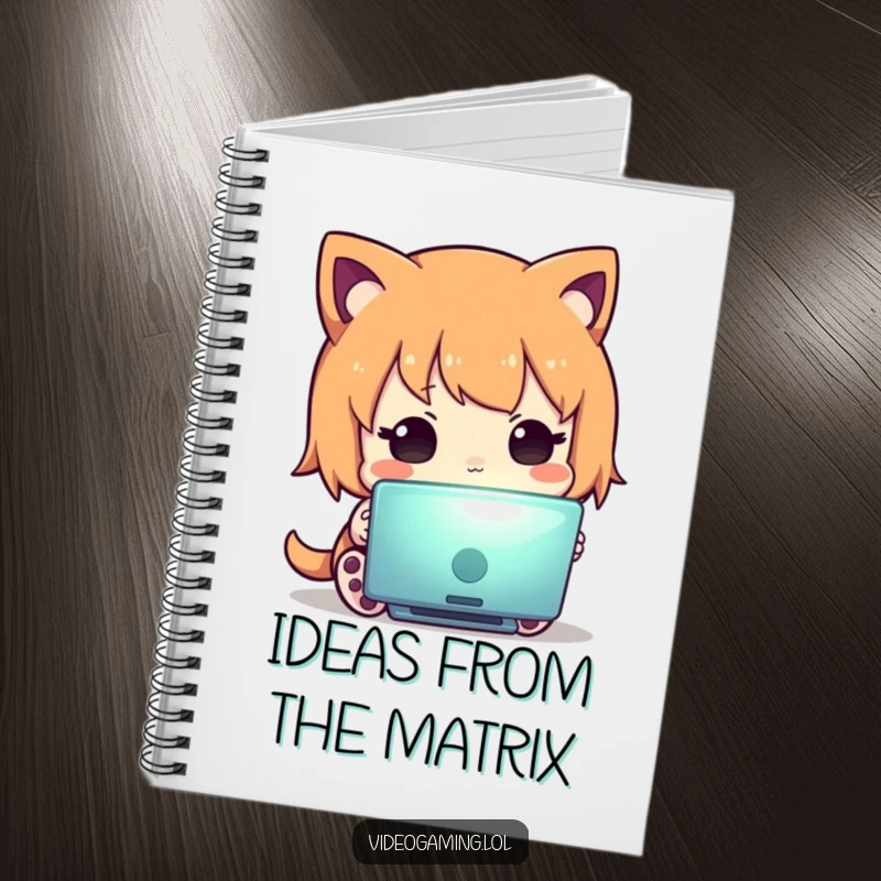 Funny notebook cover with a curious character fixated on a glowing screen, inspiring note-taking for digital natives.