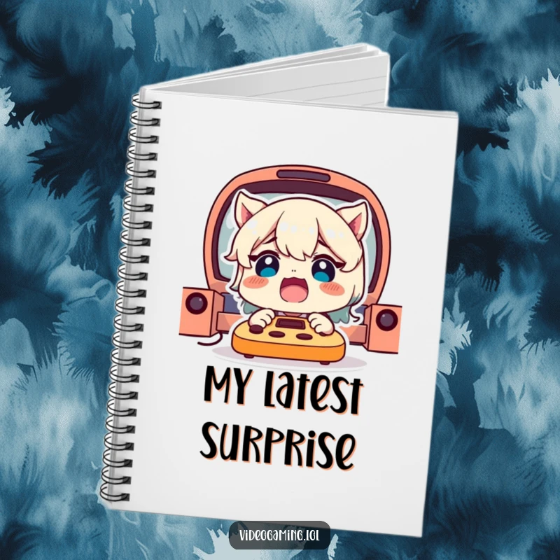 Funny Gamer Notebook: A delighted character with a shocked expression, perfect for noting down game reactions and ideas.