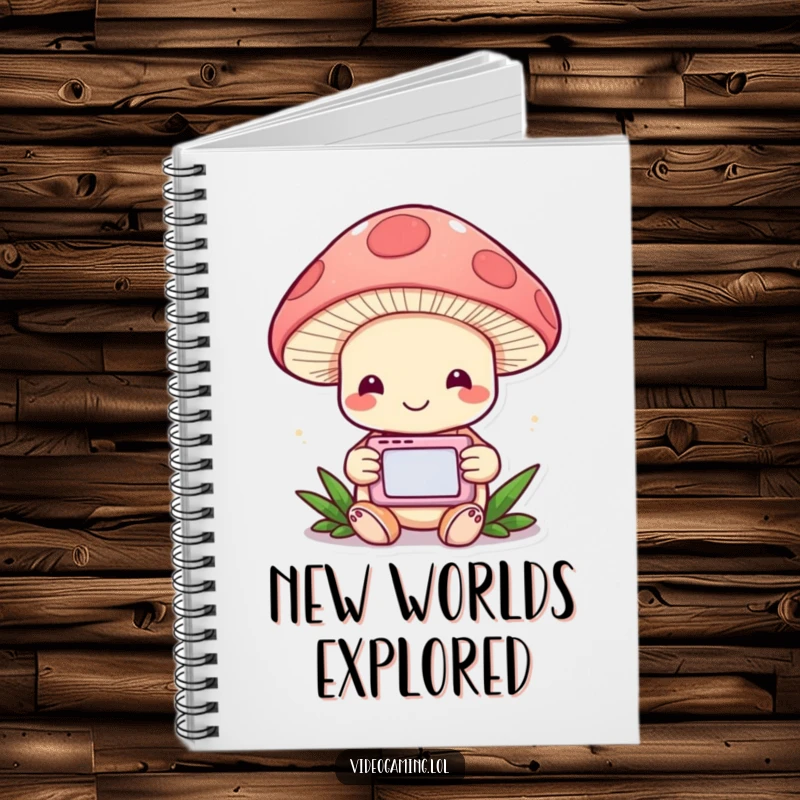 Funny Mushroom Gamer Notebook: A cheerful mushroom engrossed in a handheld game, perfect for jotting creative ideas.
