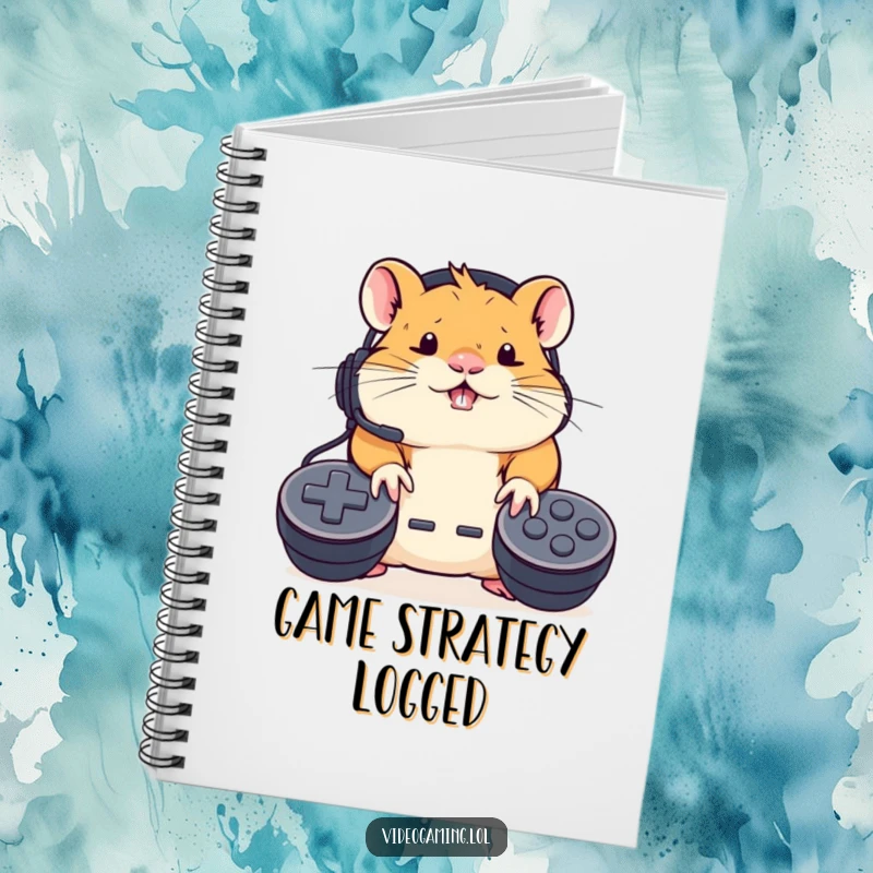 Funny Hamster Gamer Notebook: A determined hamster wearing a headset furiously mashes controller buttons, perfect for note-taking.