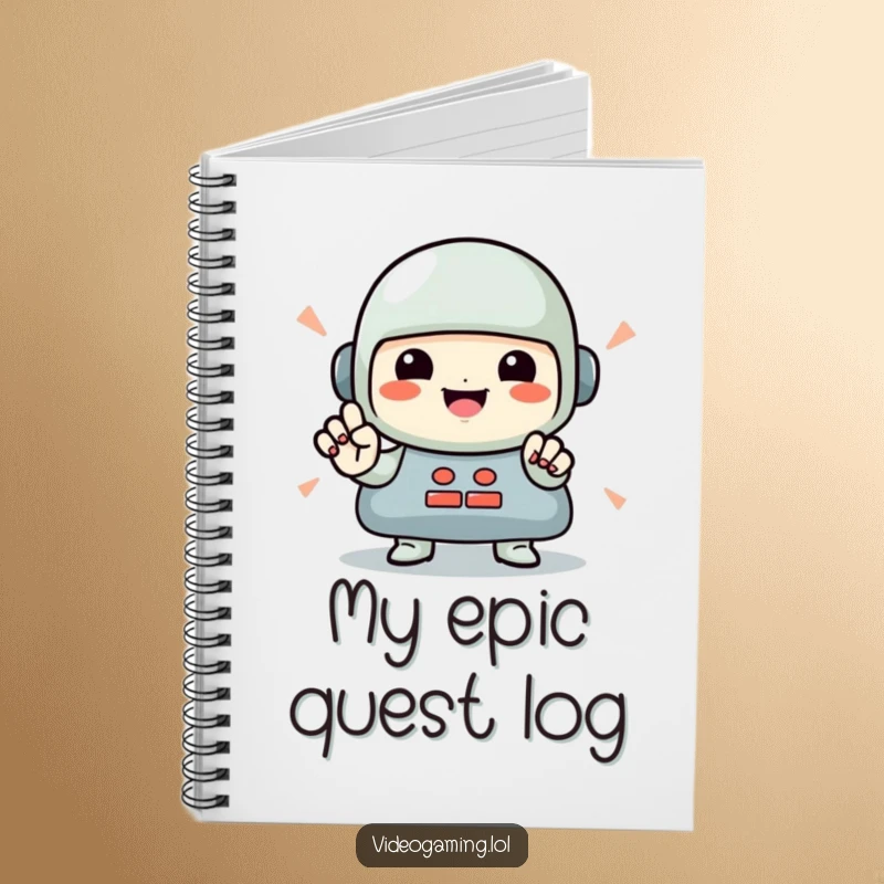 Funny Gamer Notebook: A smiling character captured pressing buttons rapidly, ideal for jotting down gaming thoughts.