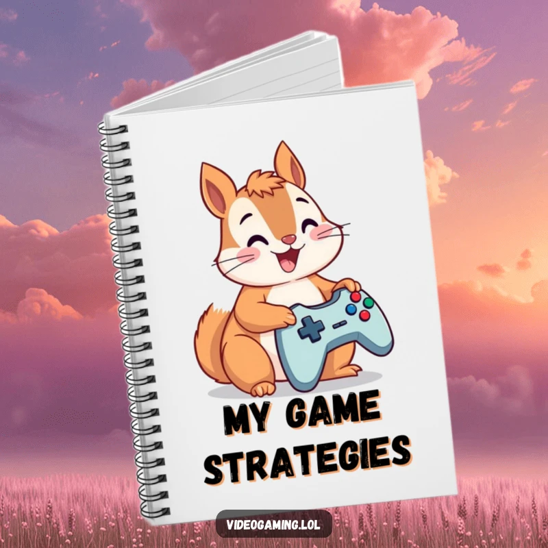Funny squirrel focused on a game controller for jotting down hilarious gaming notes, a perfect gamer journal.