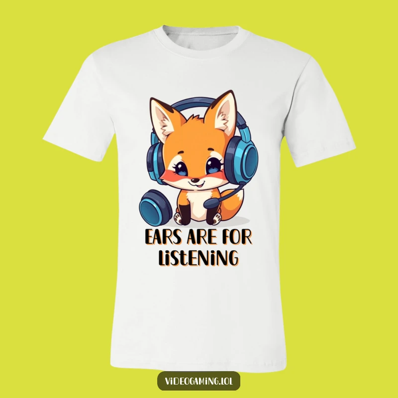 Funny Curious Fox T-Shirt: Hilarious Gamer Tee for Headset Admirers