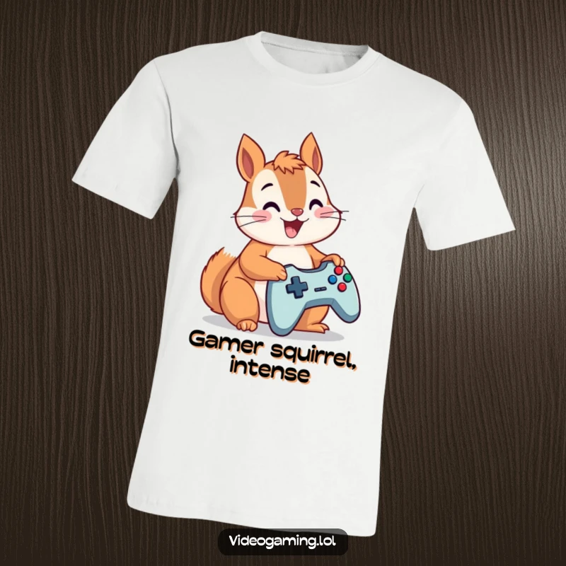 Funny squirrel intensely focused on a game controller, fingers flying, a hilarious tee for gamers.