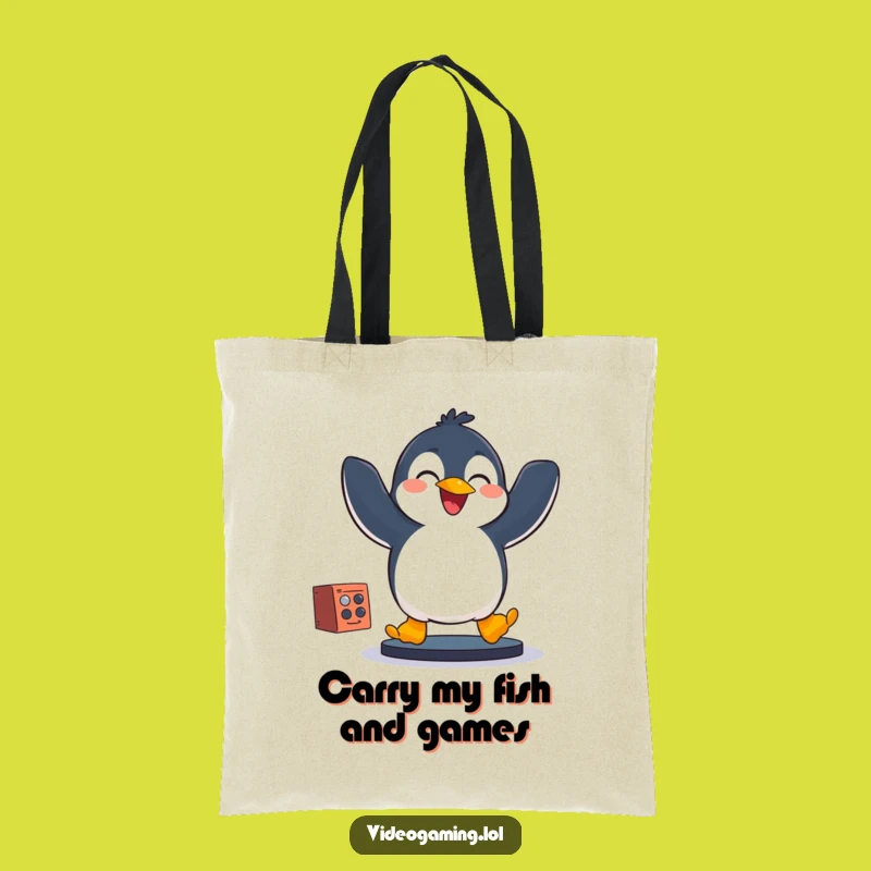 Funny Penguin Gamer Tote Bag: Joyful Arctic Accessory for Gamers