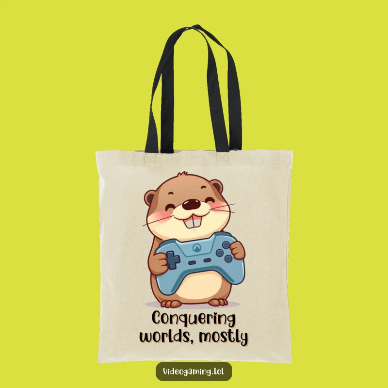 Funny Otter Gamer Tote Bag - Durable Otter Holding Controller, Cute Funny Gift