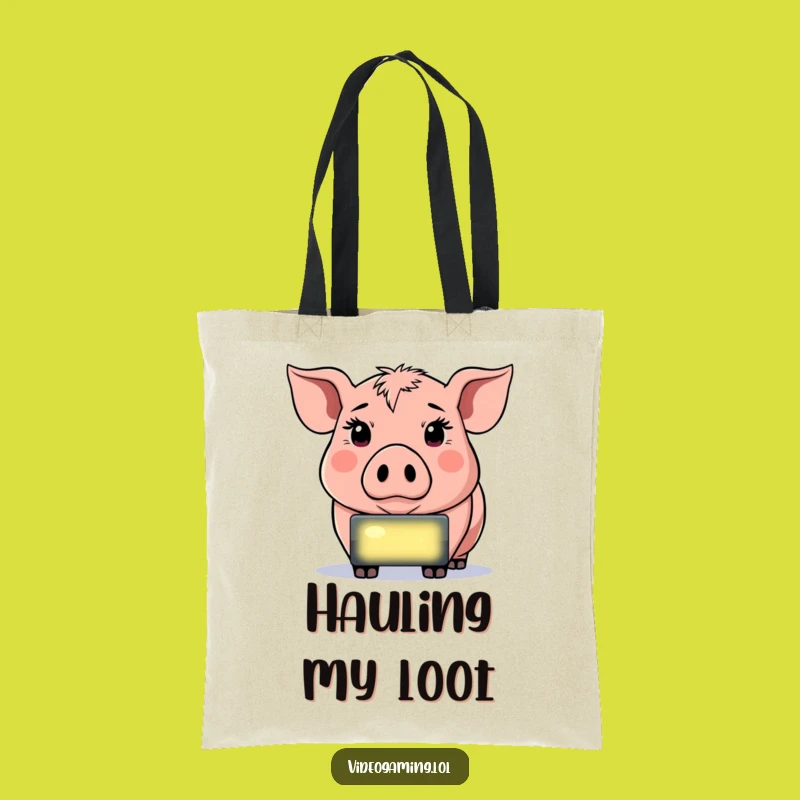 Functional Funny Determined Pig Tote Bag - Gamer Screen Accessory Gift