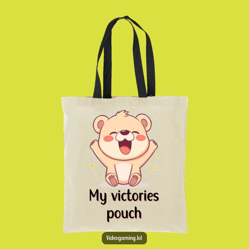 Funny Bear Cub Tote Bag: Joyful Pixel Victory Carry-All