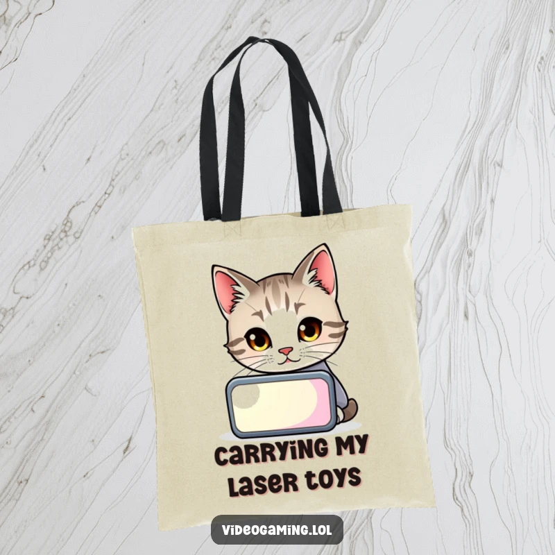 Funny cat with wide eyes, intently fixated on a glowing screen, a charming and hilarious tote bag.