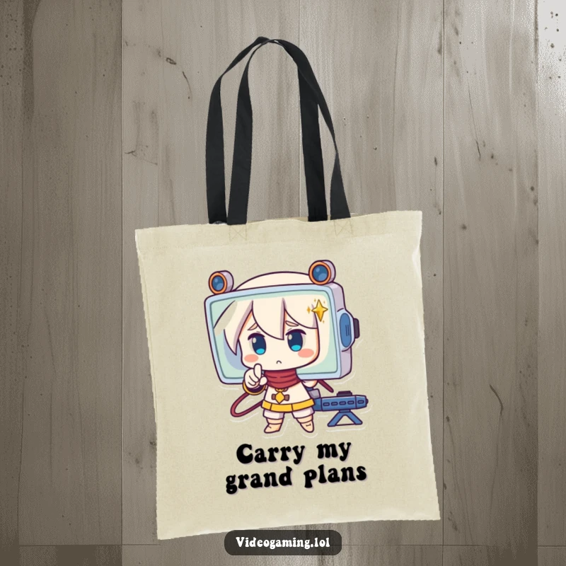 Funny tote bag featuring a strategic character pointing at a screen with intense focus, an accessory for planners.