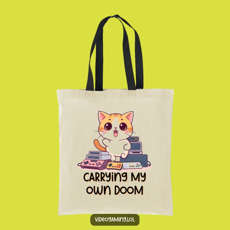 Funny Surprised Cat Tote Bag: Hilarious Gamer Accessory for Console Chaos