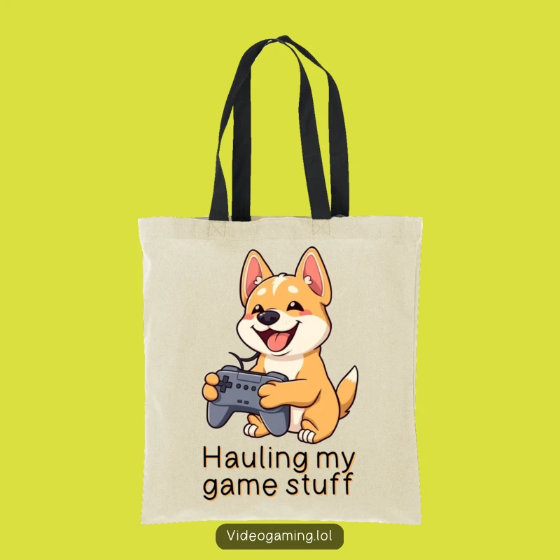 Funny Playful Dog Tote Bag - Gamer Accessory Gift