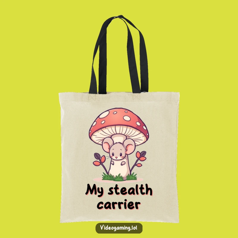 Funny Shy Mouse Tote Bag: Pixelated Mushroom Hideaway