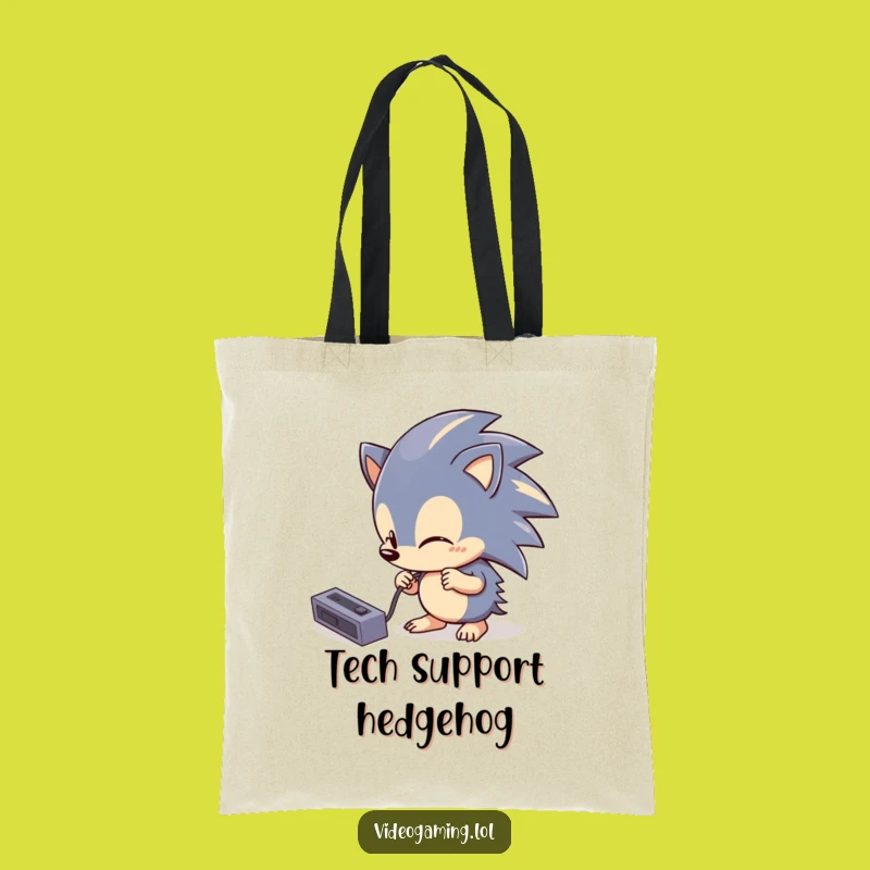 Funny Hedgehog Tech Tote Bag: Clumsy Gamer Carryall, Durable and Hilarious Gift for Techies